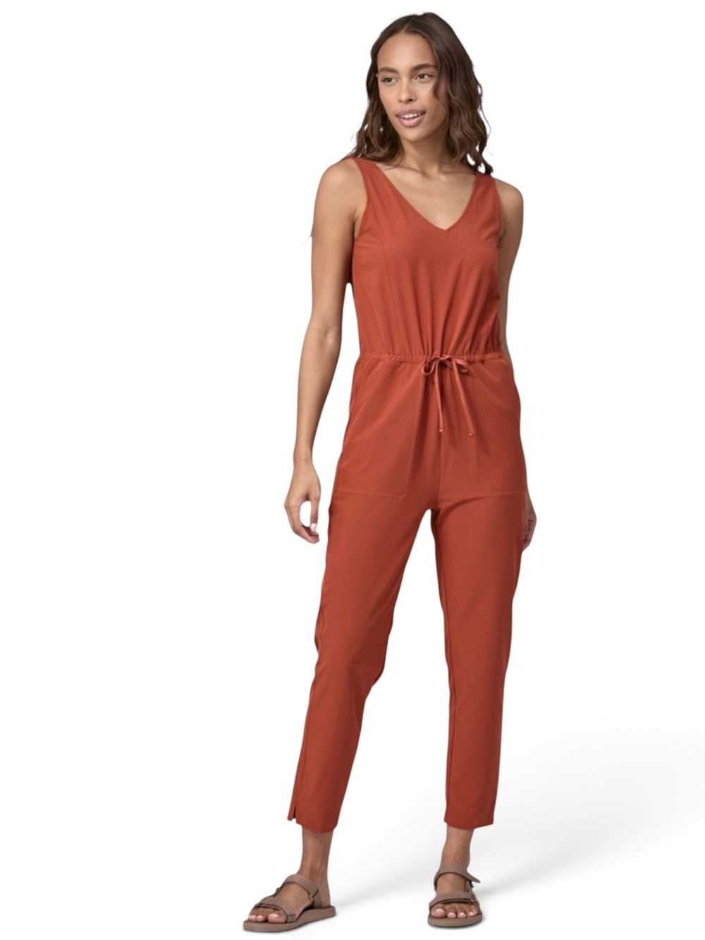 Patagonia Fleetwith Jumpsuit XS Mangrove Red Tie Waist Stretch One-Piece Romper